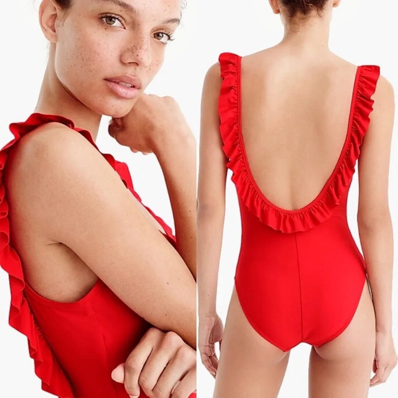 J. Crew Ruffled scoopback one-piece swimsuit Brilliant Turquoise NWT Sz 8 - Picture 6 of 6